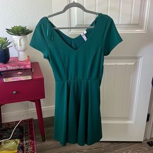 Green backless dress!